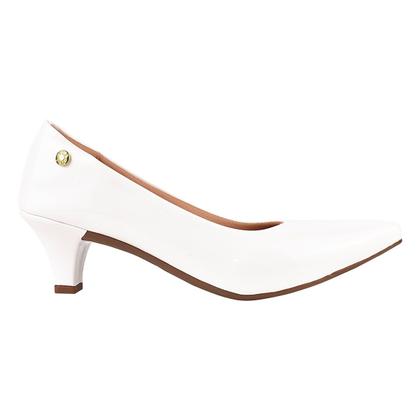 Imagem de Sapato Feminino Scarpin Salto Baixo Social Verniz Branco