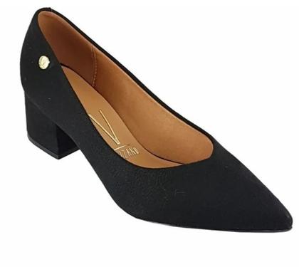 Imagem de Sapato Feminino Scarpin Vizzano Salto Baixo Grosso 1220224 - Camurça Flex Preto