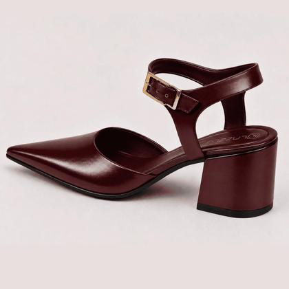Imagem de Sapato Feminino Slingback Bico Fino Salto Grosso Baixo Scarpin Mule Confortável