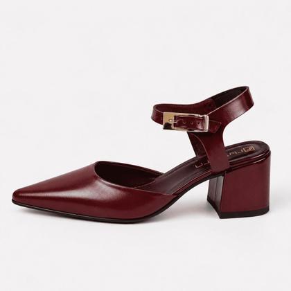 Imagem de Sapato Feminino Slingback Bico Fino Salto Grosso Baixo Scarpin Mule Confortável