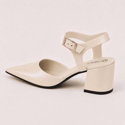 Imagem de Sapato Feminino Slingback Bico Fino Salto Grosso Baixo Scarpin Mule Confortável