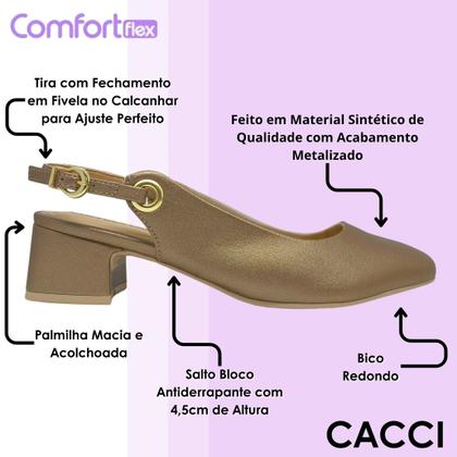 Imagem de Sapato Feminino Slingback Metalizado Salto Baixo Comfortflex