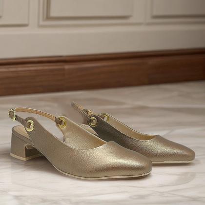 Imagem de Sapato Feminino Slingback Metalizado Salto Baixo Comfortflex