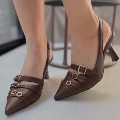 Imagem de Sapato Feminino Slingback Salto Fino Elegante Robusto Bebece