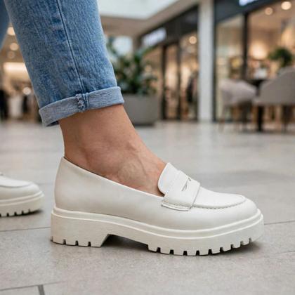 Imagem de Sapato feminino via uno mocassim loafer salto grosso tratorado
