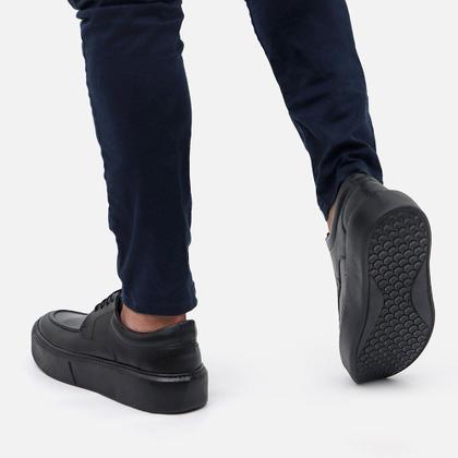 Imagem de Sapato Masculino Couro Legítimo Sola Alta 6cm Everest AllBlack