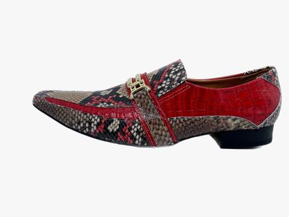 Imagem de Sapato Masculino Italiano Em Couro Vermelho Cobra Ref: D756
