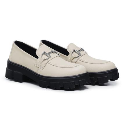 Imagem de Sapato Mocassim Tratorado Feminino Material Ecológico Metal Oxford Tendência