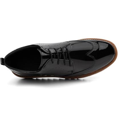 Imagem de Sapato Oxford Casual Derby Tratorado Masculino Verniz Preto Moda Evangélica