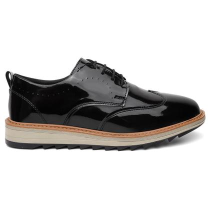 Imagem de Sapato Oxford Casual Derby Tratorado Masculino Verniz Preto Moda Evangélica