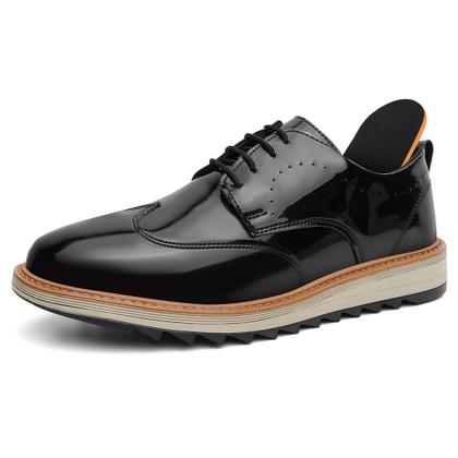 Imagem de Sapato Oxford Casual Derby Tratorado Masculino Verniz Preto Moda Evangélica