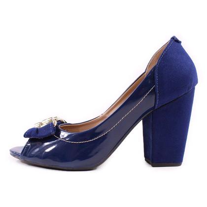 Imagem de Sapato peep toe Salto Alto Bloco em Verniz com Enfeite Laço