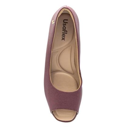 Imagem de Sapato Peep Toe Usaflex Feminino Em Couro Salto Bloco Textura MM1504