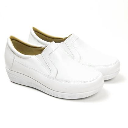 Imagem de Sapato Pierrô feminino ortopédico com elástico couro legítimo cor branco