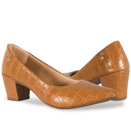 Imagem de Sapato Scarpin Croco Clássico Feminino Bico Fino Salto Alto Bloco 2.02