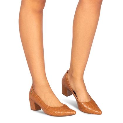 Imagem de Sapato Scarpin Croco Clássico Feminino Bico Fino Salto Alto Bloco 2.02