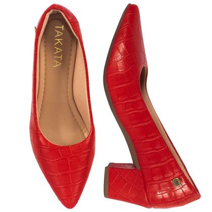 Imagem de Sapato Scarpin Croco Clássico Feminino Bico Fino Salto Alto Bloco 2.02