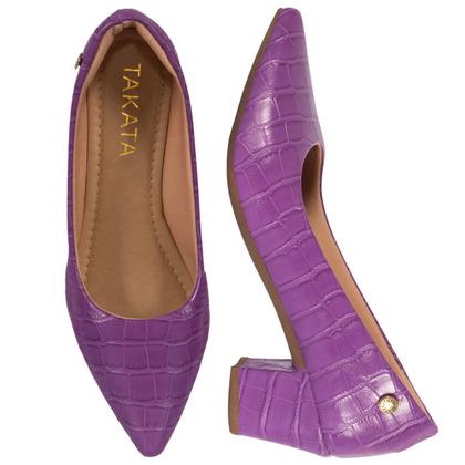 Imagem de Sapato Scarpin Croco Clássico Feminino Bico Fino Salto Alto Bloco 2.02