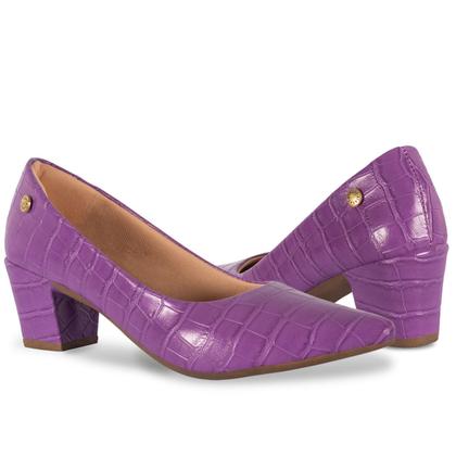 Imagem de Sapato Scarpin Croco Clássico Feminino Bico Fino Salto Alto Bloco 2.02