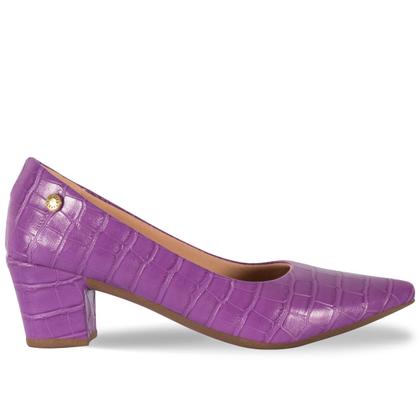Imagem de Sapato Scarpin Croco Clássico Feminino Bico Fino Salto Alto Bloco 2.02