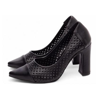 Imagem de Sapato Scarpin Feminino Preto Salto Grosso 65061A