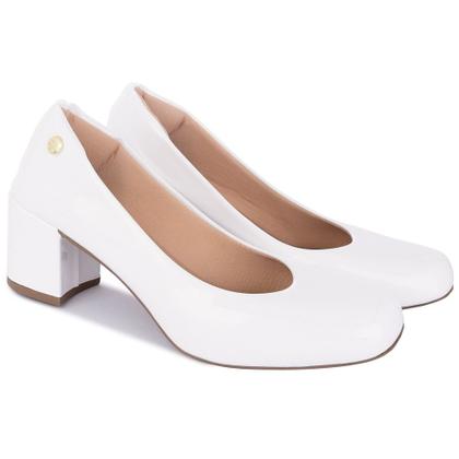 Imagem de Sapato Scarpin Feminino Salto Grosso Bico Quadrado Verniz