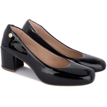 Imagem de Sapato Scarpin Feminino Salto Grosso Bico Quadrado Verniz