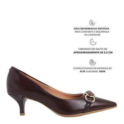 Imagem de Sapato Scarpin Feminino Vizzano Salto Baixo Fino 1122898 - Cacau Napa Garda - 34