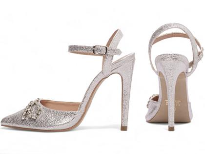 Imagem de Sapato Scarpin Salto Alto Stiletto Bico Fino Feminino 12 cm Metalizado Prata Torricella