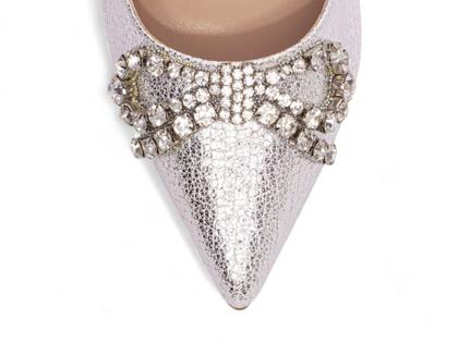 Imagem de Sapato Scarpin Salto Alto Stiletto Bico Fino Feminino 12 cm Metalizado Prata Torricella