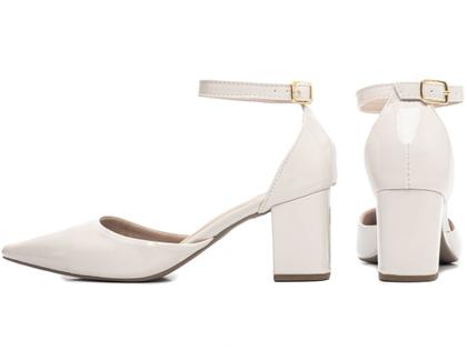 Imagem de Sapato Scarpin Salto Médio Baixo Grosso Bico Fino 6,5cm Off White Branco Torricella