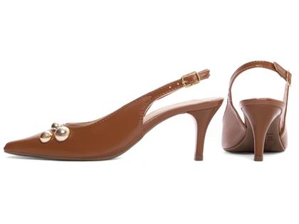 Imagem de Sapato Scarpin Salto Médio Bico Fino Slingback Feminino Aberto Fivela Elegante