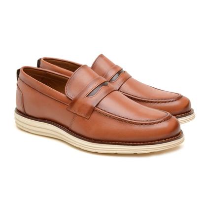 Imagem de Sapato Social Casual Loafer Masculino Derby Couro Caramelo
