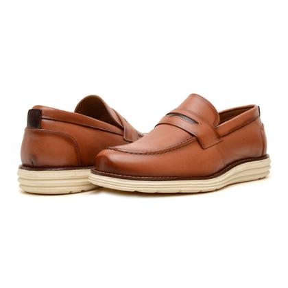 Imagem de Sapato Social Casual Loafer Masculino Derby Couro Caramelo