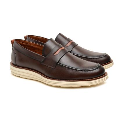 Imagem de Sapato Social Casual Loafer Masculino Derby Em Couro Cafe
