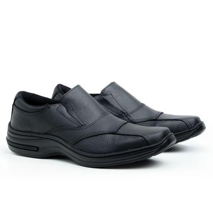 Imagem de Sapato Social Masculino Couro Bico Quadrado Elástico Slip-On Calçar Trabalho Preto e Marrom