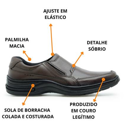Imagem de Sapato Social Masculino Couro Confortável Ortopédico Trabalho Dia a Dia Leve Barato Custo Benefício Macio