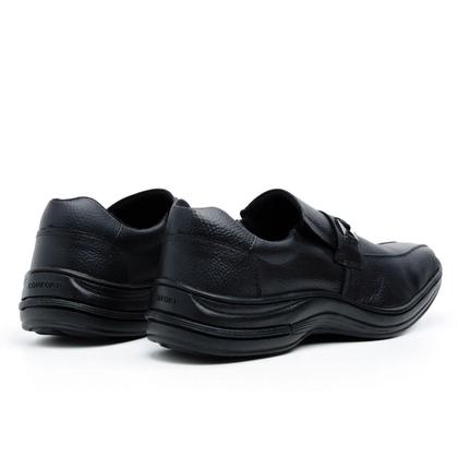 Imagem de Sapato Social Masculino Couro Metal Bico Quadrado Elástico Slip-On Calçar Trabalho Preto e Marrom