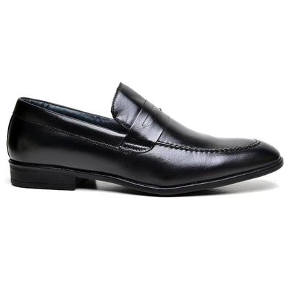 Imagem de Sapato Social Masculino Loafer em Couro Legitimo Preto Sem Cadarço Fechado Calce Fácil Diplomata Berganno