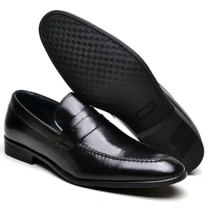Imagem de Sapato Social Masculino Loafer em Couro Legitimo Preto Sem Cadarço Fechado Calce Fácil Diplomata Berganno