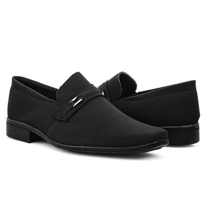 Imagem de Sapato Social Masculino Nobuck Preto Semi Brogue Calçar Elástico Trabalho Festa Escritório