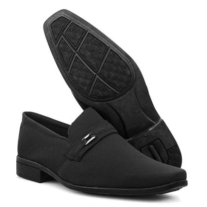 Imagem de Sapato Social Masculino Nobuck Preto Semi Brogue Calçar Elástico Trabalho Festa Escritório