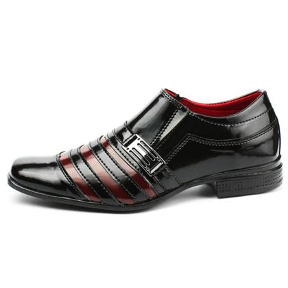 Imagem de Sapato Social Masculino Preto com Bordô Listras Confortável e Estiloso com Fivela