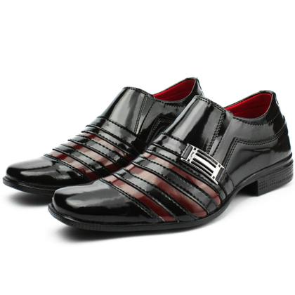 Imagem de Sapato Social Masculino Preto com Bordô Listras Confortável e Estiloso com Fivela