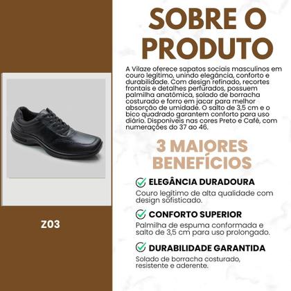 Imagem de Sapato Social Masculino Preto em Couro Legítimo Confortável