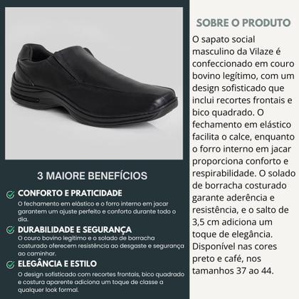 Imagem de Sapato Social Masculino Preto Ortopédico em Couro Legítimo Confortável e Leve