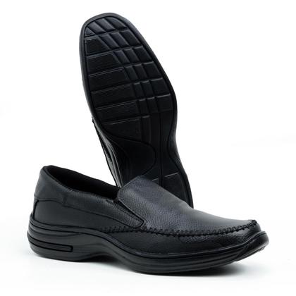 Imagem de Sapato Social Sapatilha Masculino Couro Elástico Calçar Slip On Confortável Bico Quadrado