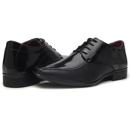 Imagem de Sapato Social Sollano em Verniz com Bico Quadrado Textura e Cadarço