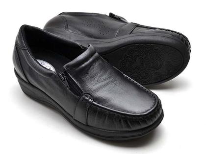 Imagem de Sapato Tênis Feminino Ortopédico De Zíper Mocassim Casual Anti Stress Enfermagem Em Couro