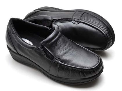 Imagem de Sapato Tênis Feminino Ortopédico De Zíper Mocassim Casual Anti Stress Enfermagem Em Couro